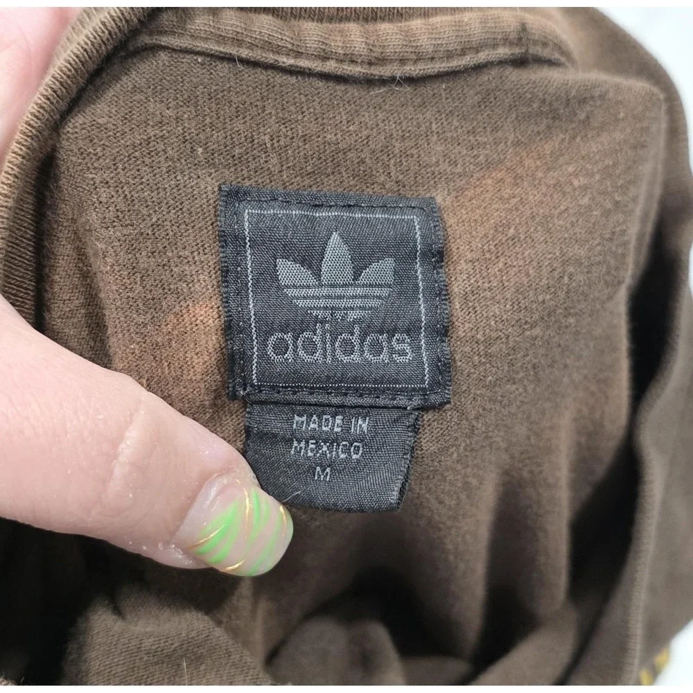 Adidas Originals Trefoil Brown Graphic T Shirt Men's Medium Distressed Logo Y2K
